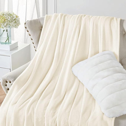 Walensee Fleece Blanket Plush Throw Fuzzy Lightweight (Twin Size 60x80 Cream) Super Soft Microfiber Flannel Blankets for Couch, Bed, Sofa Ultra Luxurious Warm and Cozy for All Seasons