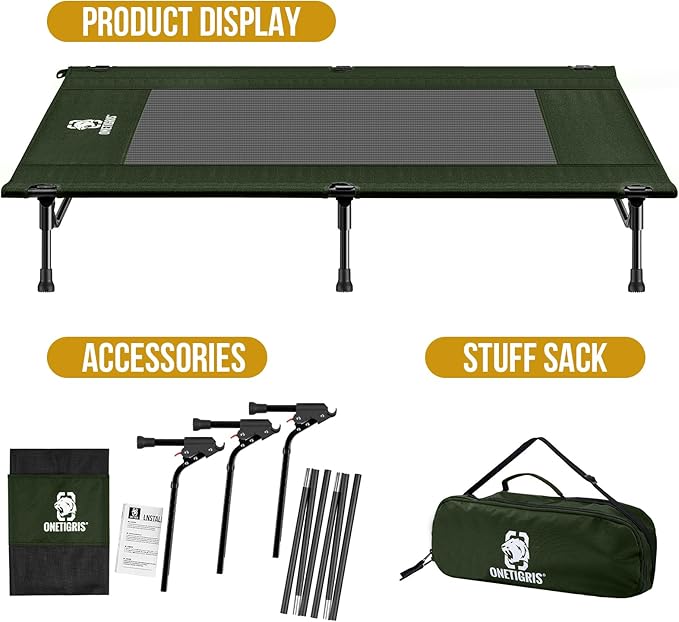 ONETIGRIS Elevated Dog Bed, Outdoor Dog Cod Large Raised Dogs Bed with Chew Proof Mesh, No-Slip Portable Dogs Cot Bed for Indoor & Outdoor Portable (Green, Large)-Mewly Pet