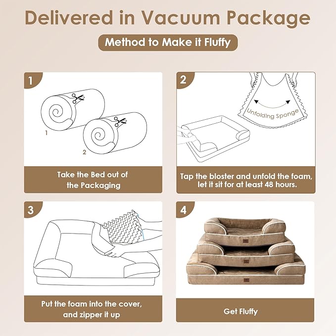 EHEYCIGA Orthopedic Dog Bed for Medium Dogs, Waterproof Memory Foam Medium Dog Beds with Sides, Non-Slip Bottom and Egg-Crate Foam Pet Couch Bed with Washable Removable Cover, Camel-Mewly Pet