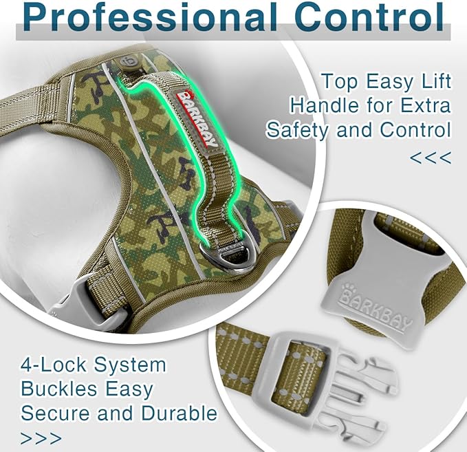 BARKBAY Dog Harness No Pull with ID Tag Pocket - Heavy Duty, Reflective, Easy Control for Large Dogs(Camo,L)-Mewly Pet