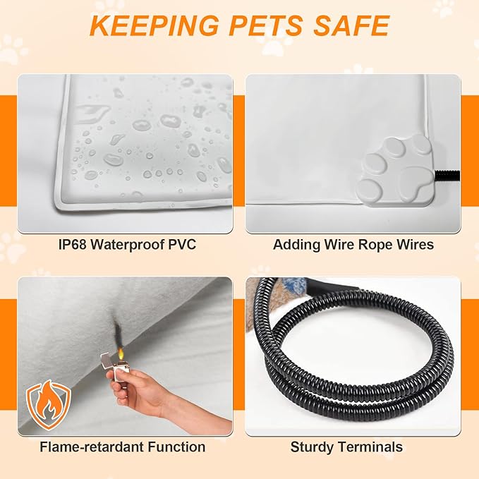 Cat Heating Pad, 16 in Round Heated Bed Smart Thermostatic Switch, Add Wire Rope Cat Carpet Puppy Whelping Supplies, Comes with a Plush Cloth Cover - Apricot-Mewly Pet