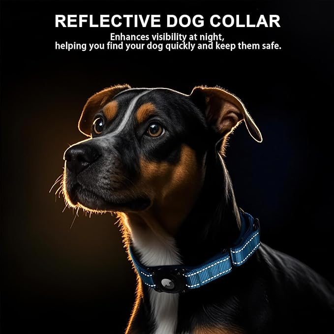 Airtag Dog Collar with Martingale Design, IP68 Waterproof Air Tag Collar Holder, Adjustable Reflective Soft Padded Nylon Dog Collar for Large Medium Small Dogs-Mewly Pet