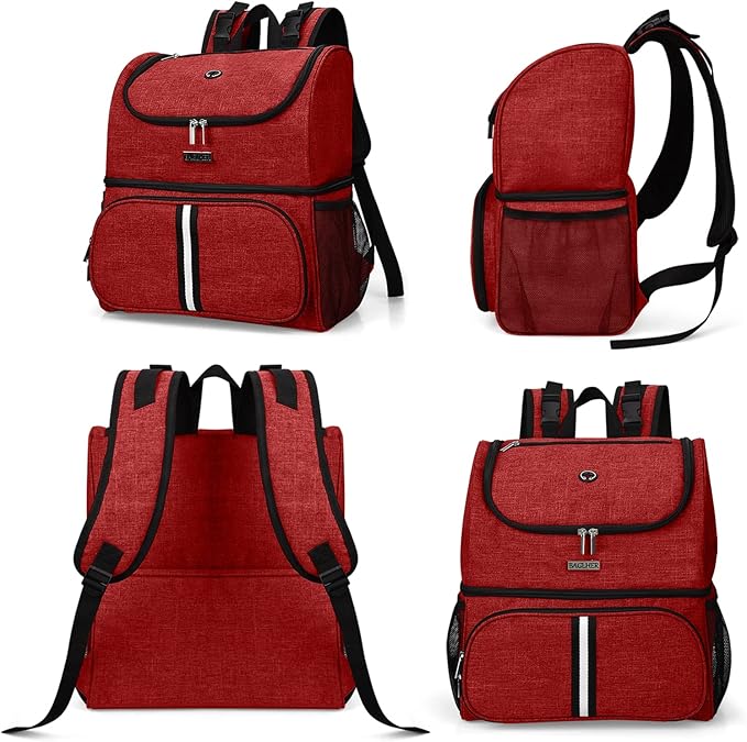 BAGLHER Pet Travel Bag, Double-Layer Pet Supplies Backpack (for All Pet Travel Supplies), Pet Travel Backpack with 2 Silicone Collapsible Bowls and 2 Food Baskets Red-Mewly Pet