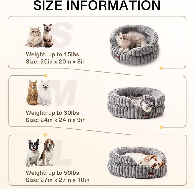 MEWOOFUN Washable Small Dog Bed, Cat Beds for Indoor Cats with Anti-Slip Bottom, Round Pet Bed for Puppy and Kitten (Grey, 24"x24"x9")-Mewly Pet