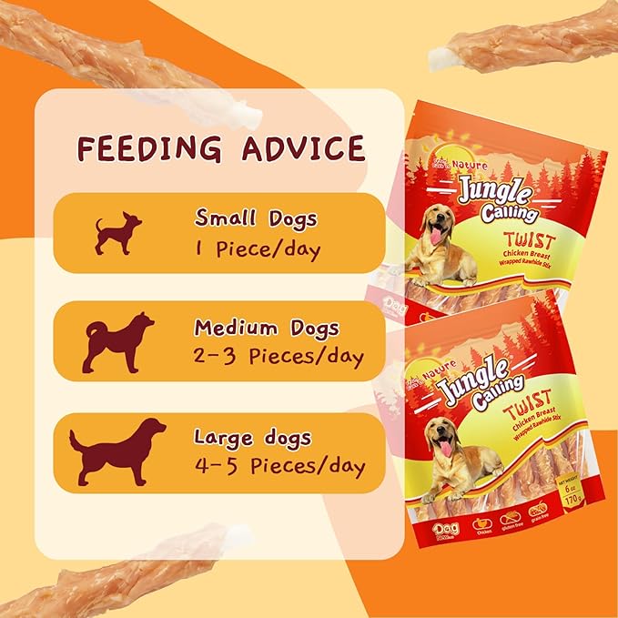 Jungle Calling Dog Treats, Chicken Wrapped Rawhide Sticks for Dogs, Delicious and Nutritious Training Reward Treats and Dog Chews Snacks, 6 oz-Mewly Pet