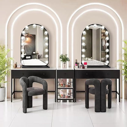 Hollywood Arch Black Vanity Makeup Mirror with Lights 15 Bulbs Dimmable 3Color Black Lighted Vanity Mirror for TableTop Wall Detachable Base X10 Magnifying Arch Makeup Desk Mirror with Lights