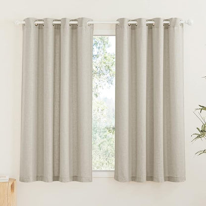 RYB HOME Semi Sheer Curtains - Linen Textured Blend Privacy Sheer Shabby Chic Window Treatment for Living Room Nursery Farmhouse Home Office Farmhouse, 52" Wide by 63" Long, Set of 2, Angora