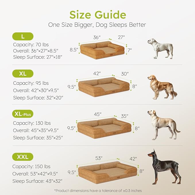 Dog Beds for Large Dogs, Orthopedic Dog Bed with Cooling Gel Memory Foam, Waterproof Large Pet Bed with Removable Washable Cover, 36" Pet Sofa Couch Dutch Velvet with Bone Toy, Brown-Mewly Pet