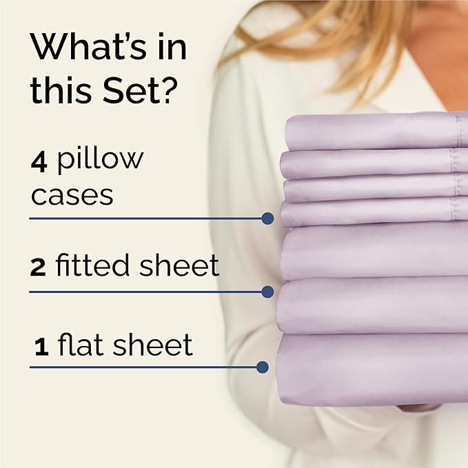 Split King 7 Piece Sheet Set - Comfy Breathable & Cooling - Soft Hotel Luxury Bedding Set w/ 8-16 Inch Deep Pockets - 1 Flat & 2 Fitted Sheet & 4 Pillowcases - Cozy and Wrinkle Free - Light Lavender