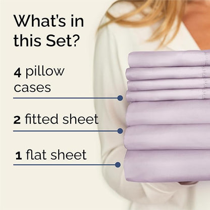 Split King 7 Piece Sheet Set - Comfy Breathable & Cooling - Soft Hotel Luxury Bedding Set w/ 8-16 Inch Deep Pockets - 1 Flat & 2 Fitted Sheet & 4 Pillowcases - Cozy and Wrinkle Free - Light Lavender