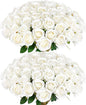 60 Pcs Artificial Roses Bulk Velvet Silk White Roses White Roses for Wedding Centerpieces Bridal Bouquet Mohter's Day Valentine's Day Home Decor (60, White)