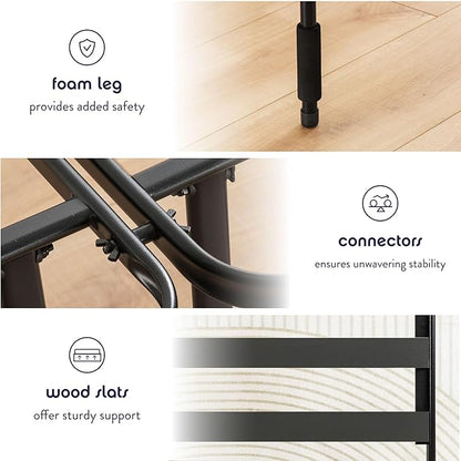 Best Price Mattress 14-inch Foldable Quickbase Metal Platform Bed Frame with Tool Free Easy Assembly, Wood Slats No Box Spring Needed, Black, Cal King