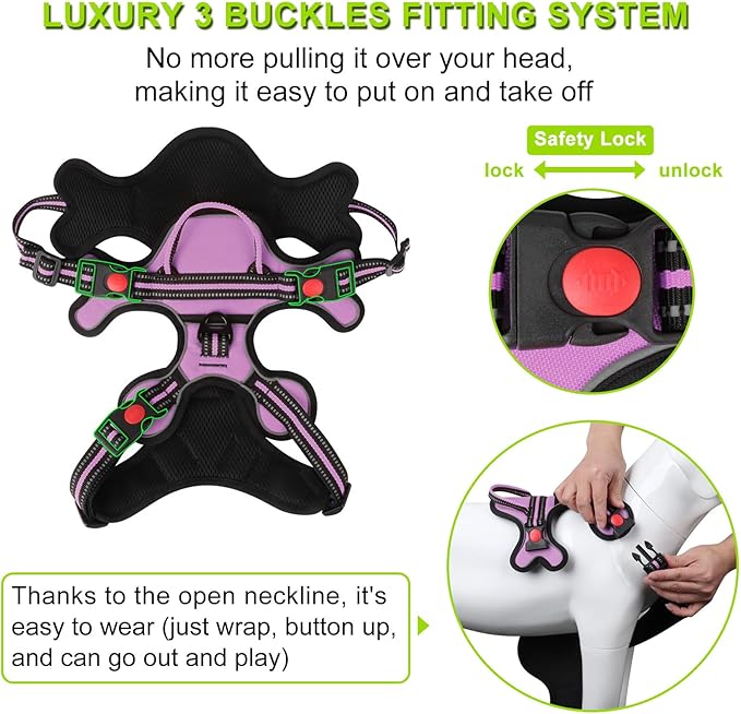 Dog Harness, Adjustable Reflective Dog Vest No Pull Dog Harness with Badge and Bow Tie for Puppy Small Medium Large Dogs-Mewly Pet