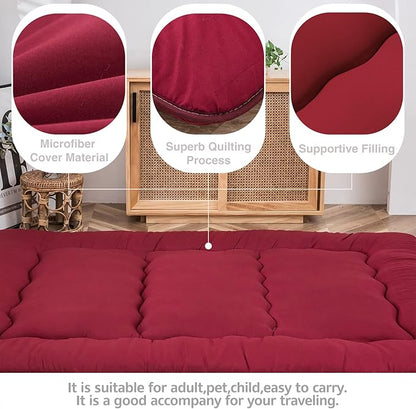 MAXYOYO Japanese Floor Mattress Futon Mattress Thicken Tatami Mat Sleeping Pad Roll Up Mattress Floor Lounger Bed Folding Couch Bed Mattress Pad for Guest Room, Burgundy, King Size