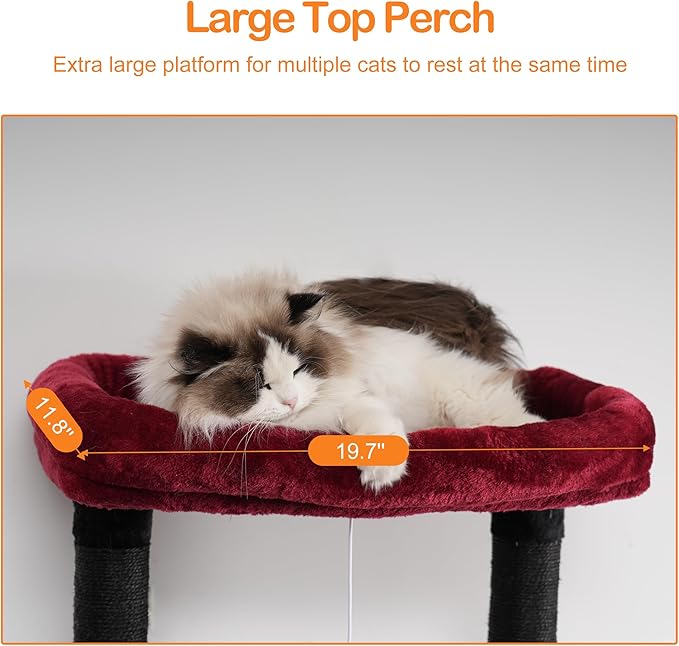 Heybly Cat Tree, 68 inch Multi-Level Cat Tower for Indoor Cats, 2 Widened Plush Perches Cat Condo with Scratching Board and Big Caves, Black and Red HCT025BR-Mewly Pet