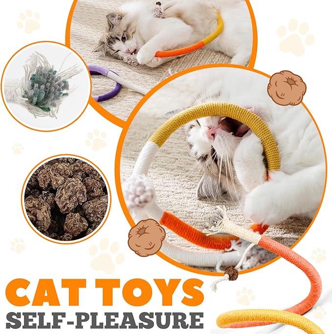 Cat Chew Ropes 3 Pack with Natural Catnip, Interactive Catnip Toys for Indoor Cats, Safe Teeth Cleaning Kitten Rope Toy, Durable Cat Kicker Chew Toy for All Breeds-Mewly Pet