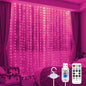 Pink Curtain Light with Untangled Wires for Bedroom, 300LED 9.8ft x 9.8ft Window Fairy Curtain String Light with 16 Hooks, 8 Models Remote Control for Wedding Party Home Garden Indoor Decor