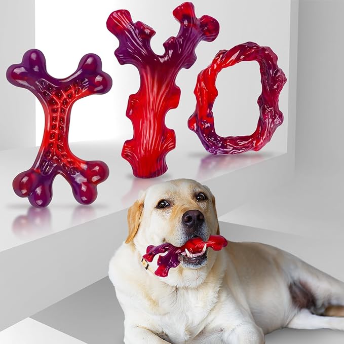 3 Pack Indestructible Dog Chew Bones for Aggressive Chewers - Heavy Duty Long Lasting Chew Toys for Large Dogs, Nylon Teeth Cleaning Toys-Mewly Pet