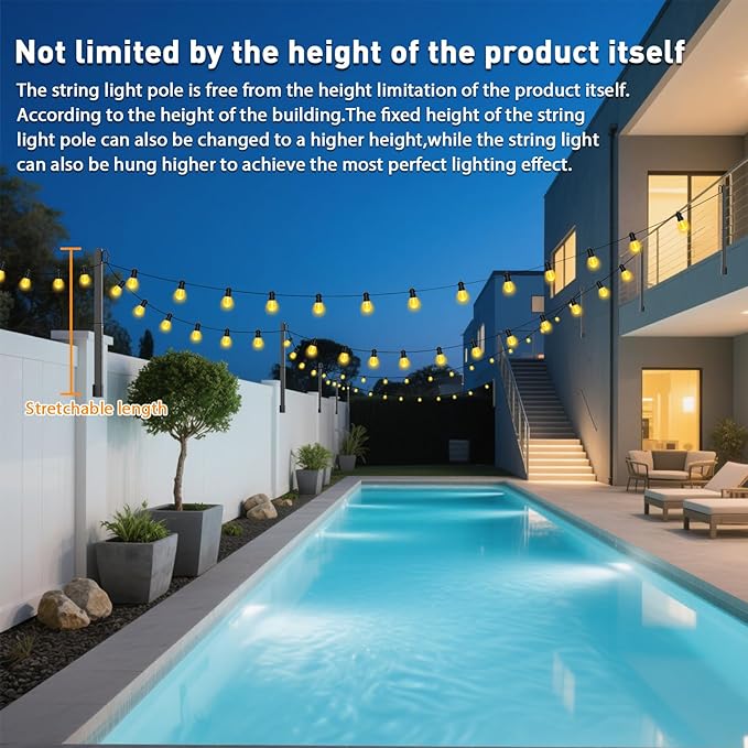 6 Pack 2.8Ft Suspension Outdoor String Light Poles for Outside String Lights Hanging,with Clip and Holder,Light Post Mounting Stand for Patio Fence Wall Garden Backyard Deck