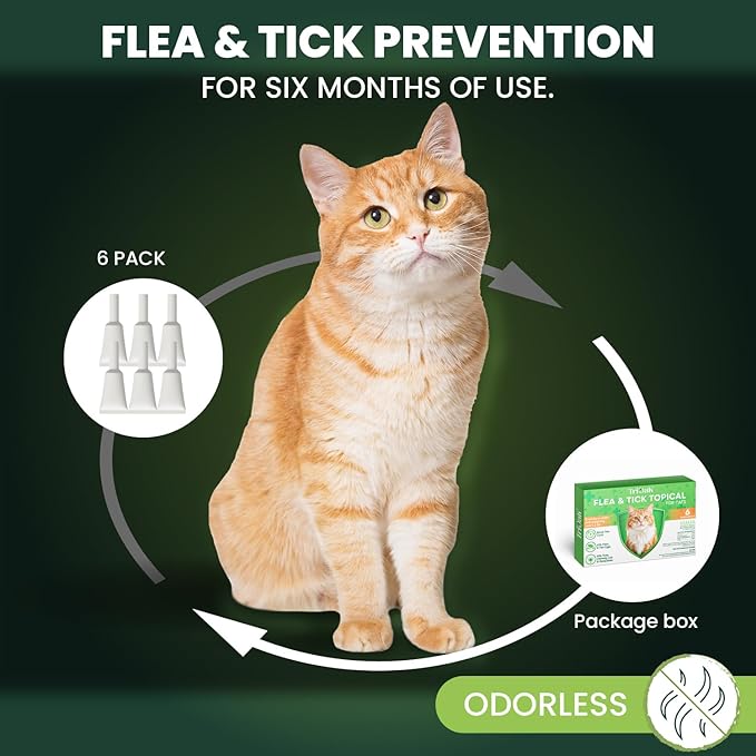Flea and Tick Prevention for Cats: Flea & Tick Topical for Cats Over 1.5lbs, 6 Dose Flea and Tick Control/Prevention for 6 Months (6 Pack)-Mewly Pet