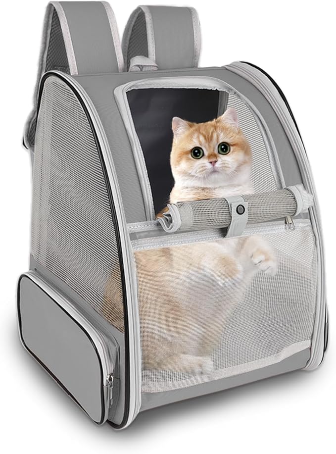 Cat Backpack Carrier,Pet Carrier Airline Approved for Small Dog Cat Puppy Kitten Bunny,Ventilated Mesh Design Animal Backpack for Hiking Camping Travel Bag (Light Grey)-Mewly Pet