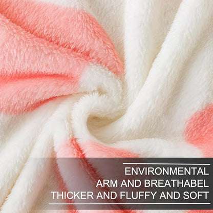 Fleece Cow Print Blanket for All Season - Premium Lightweight Anti-Static Pink and Ivory Throws Travel Blankets Plush Gift for Daughter Mom, Bedroom Decor 51" x 60"(Pink Cow)