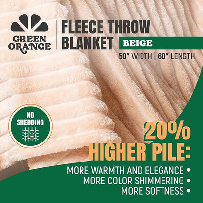 GO Premium Plush Soft Throw Blanket for Couch - Beige Fleece Blanket for Living Room, Bedroom, Home Decor - Small Couch Blanket for Men, Women (50x60 Inches)