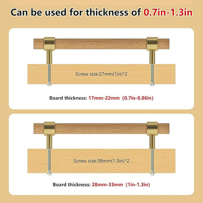 Wooden Drawer Pulls,6-Pack Beech Wood Drawer Handles 2.5in,Suitable for Kitchen, Living Room, Bedroom, Bathroom and Other Scenes,Gold