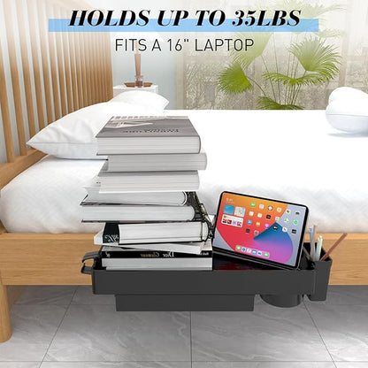 Ronlap Folding Bedside Shelf Bunk Bed Shelf Organizer for Top Bunk Clip On Bed Side Shelf Tray for College Dorm Lofted Bed Plastic Bedside Nightstand with Cup Holder, Plus Size with Drawer, Black