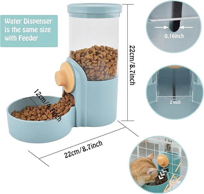 Hanging Automatic Rabbit Food Water Dispenser, Auto Dog Kennel Water Dispenser 35OZ Gravity Bunny Feeder, Dog Cage & Crate Water Dispenser for Rabbit Guinea Pig Hedgehog Ferret Kitty Puppy-Mewly Pet