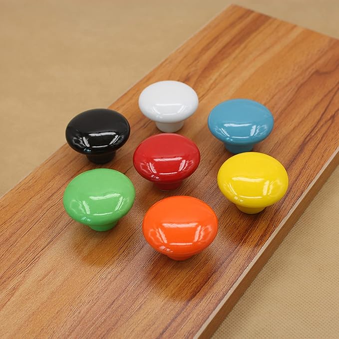 HUAMULAN 15PCS Yellow Glossy Ceramic Knobs Button Round Mushroom Cabinet Dresser Vintage Pulls Door Handles Cupboard Wardrobe Drawer, Dia. 1.5 inch (38mm)