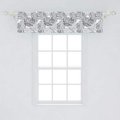 Ambesonne Tropical Window Valance, Exotic Jungle Palm Leaves Print in Greyscale Shades Floral Details, Curtain Valance for Kitchen Bedroom Decor with Rod Pocket, 54" X 12", Dimgray Pale Taupe White