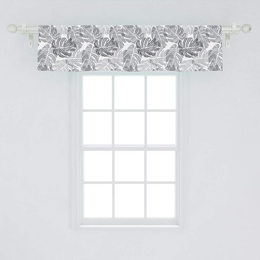 Ambesonne Tropical Window Valance, Exotic Jungle Palm Leaves Print in Greyscale Shades Floral Details, Curtain Valance for Kitchen Bedroom Decor with Rod Pocket, 54" X 12", Dimgray Pale Taupe White