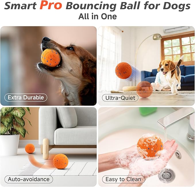 Interactive Dog Ball Toy, Automatic Moving Bouncing Rotating Smart Ball with 3 Modes, Durable E-TPU Material for Medium & Large Dogs, IP54 Waterproof Stimulation Toy to Keep Dog Busy & Active-Mewly Pet