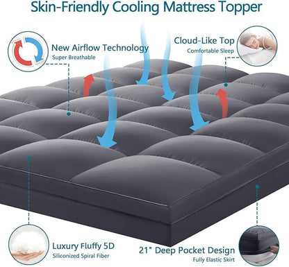 CHOKIT Twin Mattress Topper, Extra Thick Pillow Top Mattress Pad for Back Pain Relief, Cooling Bed Topper Mattress Cover with 8-21 Inch Deep Pocket