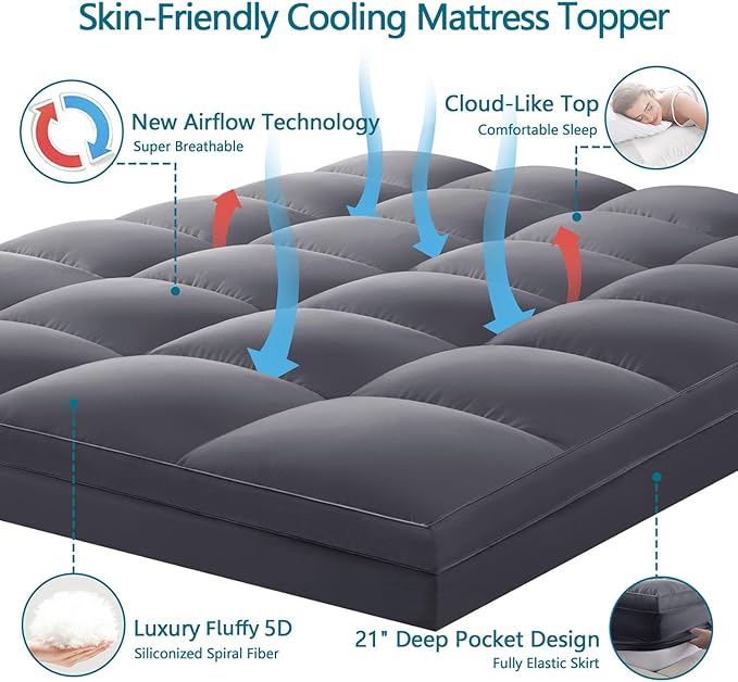 CHOKIT Queen Mattress Topper, Extra Thick Pillow Top Mattress Pad for Back Pain Relief, Cooling Bed Topper Mattress Cover with 8-21 Inch Deep Pocket