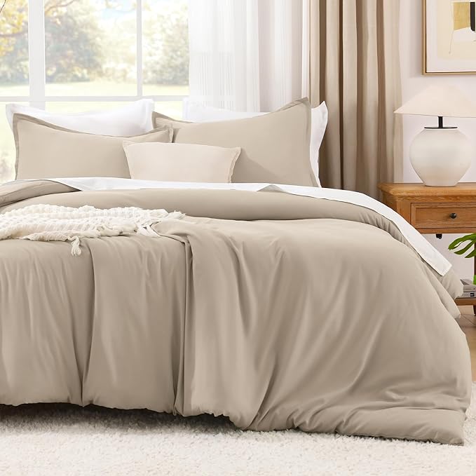 Litanika Comforters Khaki Oversized King Size, 3 Pieces Lightweight Solid Bedding Comforter Set, All Season Fluffy Bed Set (120x98In Comforter & 2 Pillowcases)
