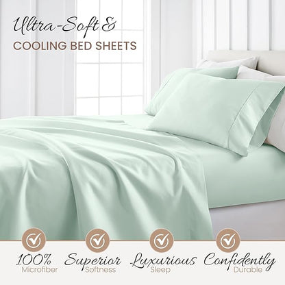 Linen Market Double-Brushed Microfiber Twin Sheet Set 3 Piece – Oeko-TEX Certified Ultra Soft & Wrinkle-Free - 16" Deep Pocket Sheets - Easy Care Twin Size - Mint