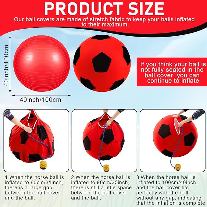 40inch Giant Herding Ball with Ball Cover Anti Burst Please Watch VCR for How to Inflation Horse Toys for Horses Stall Entertainment Play, Pump Included(Red Color,Stylish)-Mewly Pet