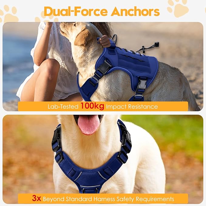 Heavy-Duty Tactical Dog Harness for Large Dogs, No Pull Adjustable Reflective Pet Vest with Molle System, K9 Military-Grade Control for Service Training, Outdoor & 10+ Breeds, Dazzling Blue, X-Large-Mewly Pet