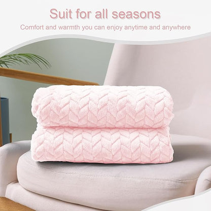 Exclusivo Mezcla Fleece Throw Blanket for Couch, 50x70 Inches Soft Cozy Jacquard Flannel Blankets, Lightweight Fuzzy Plush Warm Throws for Winter, Light Pink