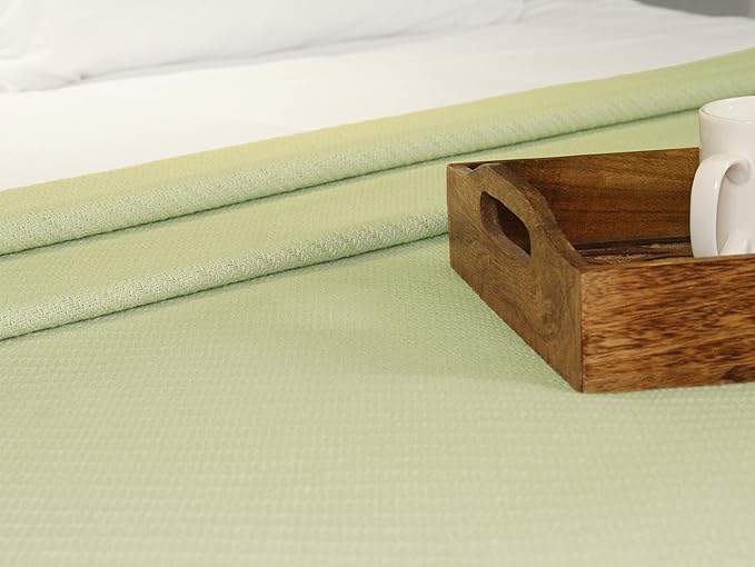 COTTON CRAFT Soft Cotton Thermal Blanket - Plush Herringbone Twill - All Season Luxurious Breathable Skin Friendly Lightweight Cooling Throw Blanket - Sofa Couch Travel Camping Dorm - Full Queen Sage