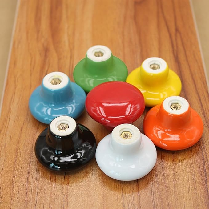 HUAMULAN 15PCS Blue Glossy Ceramic Knobs Button Round Mushroom Cabinet Dresser Vintage Pulls Door Handles Cupboard Wardrobe Drawer, Dia. 1.5 inch 38mm