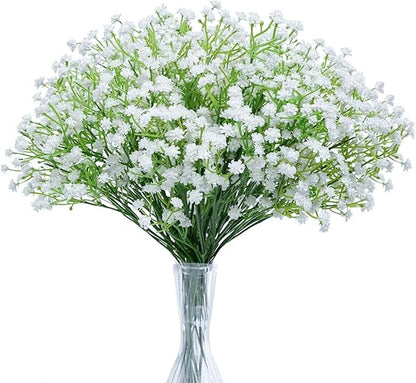 N&T NIETING Babys Breath Artificial Flowers White, 10Pcs Fake Gypsophila Bouquet Flowers Real Touch Faux Babies Breath Arrangement for Wedding Floral Party Home Centerpieces Decoration, White