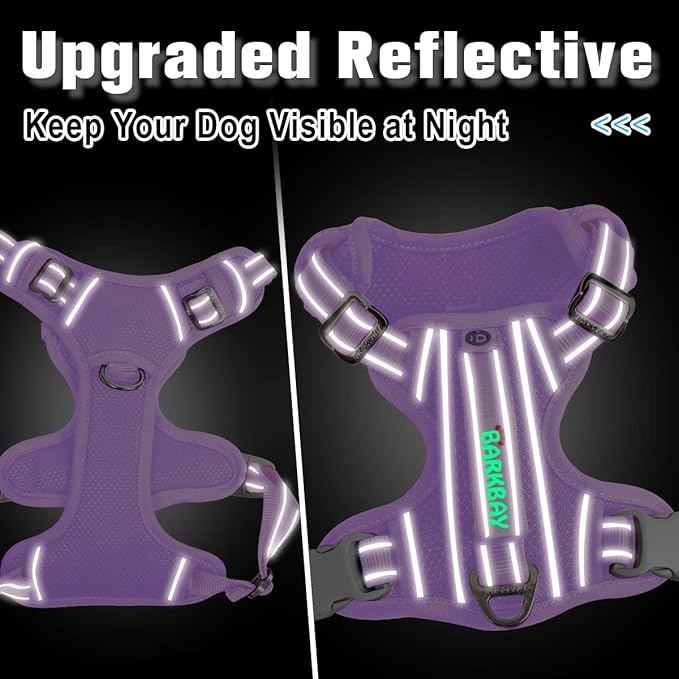 BARKBAY Dog Harness No Pull with ID Tag Pocket - Heavy Duty, Reflective, Easy Control for Large Dogs(Violet Purple,L)-Mewly Pet