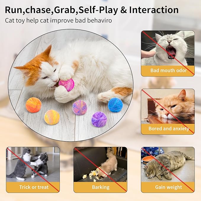 Retro Shaw Cat Toys Balls,Catnip Ball with Bell Inside,Wool Balls Toy with SilverVine Catnip Fill, Upgraded,Interactive Cat Nip Ball for Indoor Kitten Kitty 6 Pcs-Mewly Pet