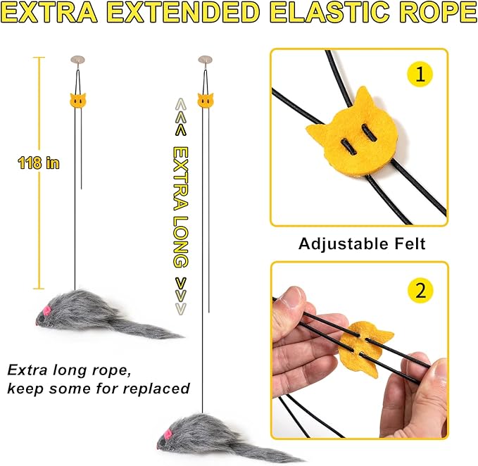 Hanging Cat Toy - 2PCS Interactive Cat Feather Toys for Mental Physical Stimulation, Retractable Teaser Kitten Toys for Indoor Cats Play Chase Exercise, Boredom Buster with Mouse-Mewly Pet
