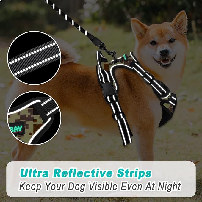 BARKBAY No Pull Dog Harness Large Step in Reflective Dog Harness with Front Clip and Easy Control Handle for Walking Training Running(Desert camo,L)-Mewly Pet