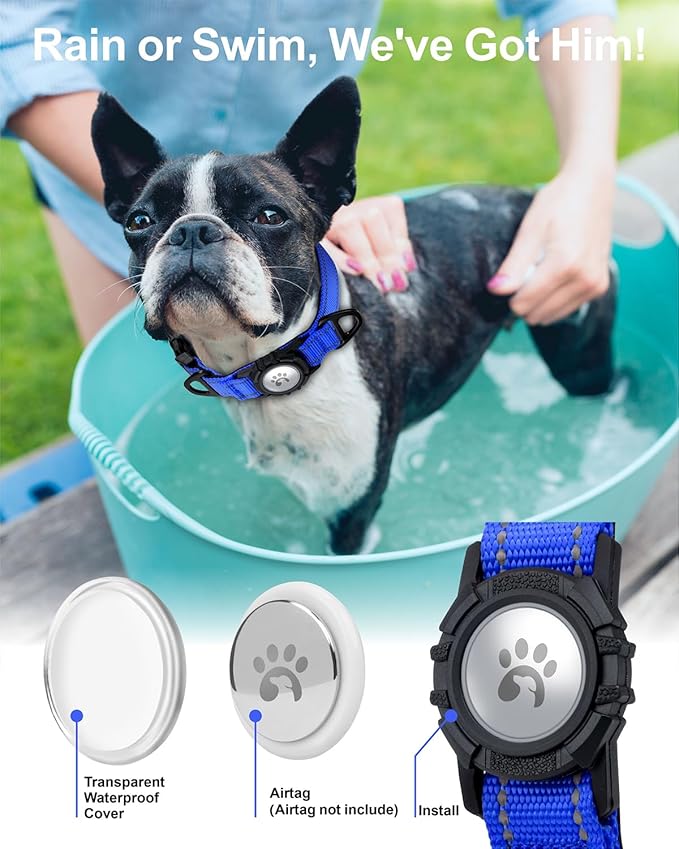 TagME Airtag Dog Collar,Waterproof Reflective Pet Collar with Airtag Holder,Soft Padded and Double D-Rings for Small Dogs,Navy Blue-Mewly Pet