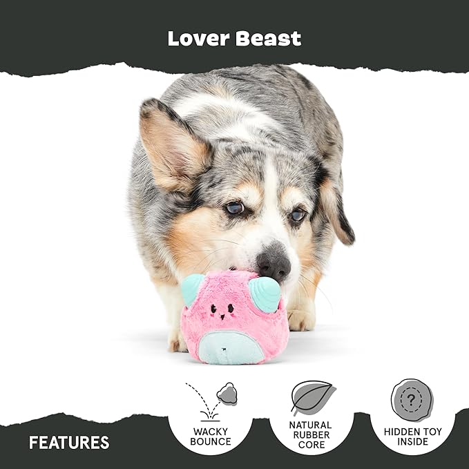 Barkbox Lover Beast Dog Toy for Aggressive Chewers | 2-in-1 Plush & Rubber Dog Toy with Squeaker | Puppy Essentials & Dog Toys to Keep Them Busy-Mewly Pet